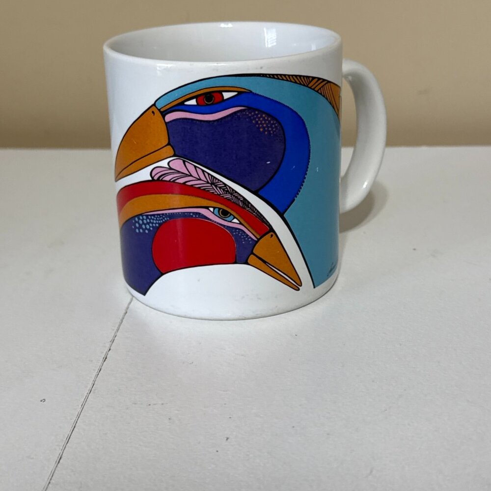 Vintage Laurel Burch Tropical Exotic Colorful Pair of Birds Coffee Mug Cup Japan